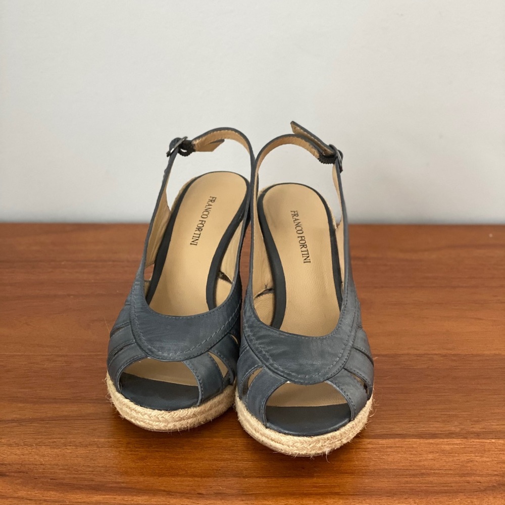 Blue leather wedge